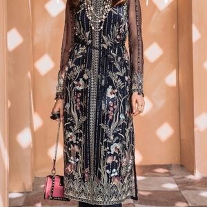 Suffuse By Sana Yasir 5 Piece Elegant Blue Floral Embroidered Dress